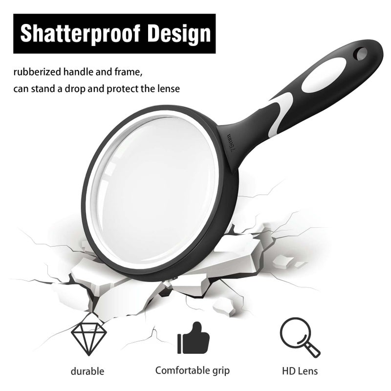 Faumsut Large Magnifying Glass, 10X Magnifying Glasses for Reading Hobbies Applied to Science Books Hobby Observation Premium Soft Hand Shank Magnifier for Seniors - Image 4